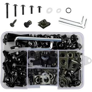 waswale 177 PCS Windshield Screws, Aluminum Fastener Fairing Bolt Nut Clip Kit, Washer Nut Screw Installation Kit Combination, Universal for Most Sport Bikes, Motorcycles (Black)