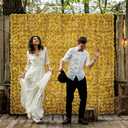 Flower Wall Backdrop12 pcs 16.5x16.5 Inch Floral Wall Panel Artificial Silk Rose Wall Decor Ideal for Wedding Celebrations, Festive Party Backdrops, and Home Decor-Gold