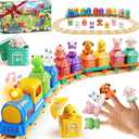 Toddler Boy Girl Toys 1-2-3, Train Set for Toddlers 2-4 with Music & Light, Toys for 1 2 3 Year Old Boy Girl, Counting Matching Sorting Montessori Learning Toy, 1 2 3 Year Old Boy Girl Birthday Gifts (Blue)