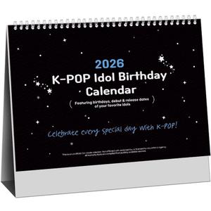 K-POP Idol Birthday & Debut Calendar 2026  13-Month Dual-Sided Desk Calendar (Work & Fan Mode) | Includes 50 Popular Idols Birthdays | Fanmade Collectible Gift for K-pop Lovers