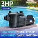 Aquastrong Riptide Series 3 HP In/Above Ground Pool Pump, 220V Dual Speed, Up to 10,032 GPH High Flow, Pure Copper Motor, Energy Efficient, Self Priming with Filter Basket