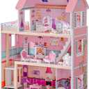 ROBUD Wooden Dollhouse, Doll House Playset, 24.3*12*32in