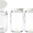 JARMING COLLECTIONS 32oz Extra Wide Mouth Glass Storage Jar with BPA-Free Plastic Lid Quart Size Airtight Mason Jar for Kitchen, Pantry, and Food Storage (Set of 3)