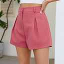 Allimy Womens Summer Box Pleats High Waisted Shorts Elastic Waist Lightweight Hidden Zip Shorts (Pink, S)