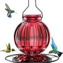 Glass Hummingbird Feeder for Outdoors Hanging, 26Oz Bird Nectar Feeder with Perch & 5 Flower Feeding Ports, Leak Proof for Outside Garden Decor Backyard, Gifts for Women Mom, Red (Red)