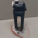 chunmo 32 oz Glass Water Bottle with 2 Lids-Handle Spout Lid & Straw Lid, 1 Liter Motivational Borosilicate Water Bottle with Time Marker and Silicone Sleeve,Leakproof-Dark Blue-1 Pack