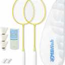 MBFISH Badminton Racket Set with 1 Carbon Fiber Racquet, 3 Shuttlecocks, 2 Replacement Grip Tapes and 1 Badminton Bag - Perfect for Outdoor Games and Gym 5U Yellow&White