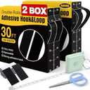 Navona 2 Boxes Heavy Duty Hook and Loop Strips with Adhesive, 60Ft Total x 1 Inch Hook and Loop Tape with Backing for Home, Office, School, and Crafting Projects, Black