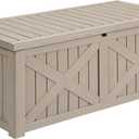 YITAHOME 120 Gallon Large Deck Box with X-Shaped Front, Resin Outdoor Storage Boxes, Waterproof Cushion Storage Bench for Patio, Pool Supplies, Garden Tools - Lockable, Taupe