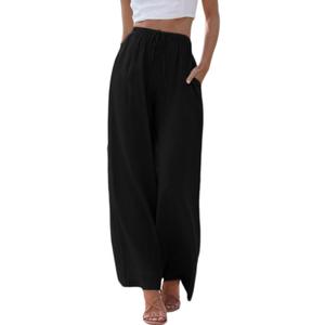 Tanming Wide Leg Linen Pants for Women Summer Flowy High Waisted Beach Palazzo Trousers (Size Small, Black)