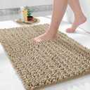Yimobra Bath Rug Mat, 32 x 20, Soft Shaggy Non-Slip Chenille Bathroom Rugs, Large Size, Super Absorbent and Thick, Machine Washable Bathroom mat, Tub and Shower, Home Decor Accessories, Pale Khaki