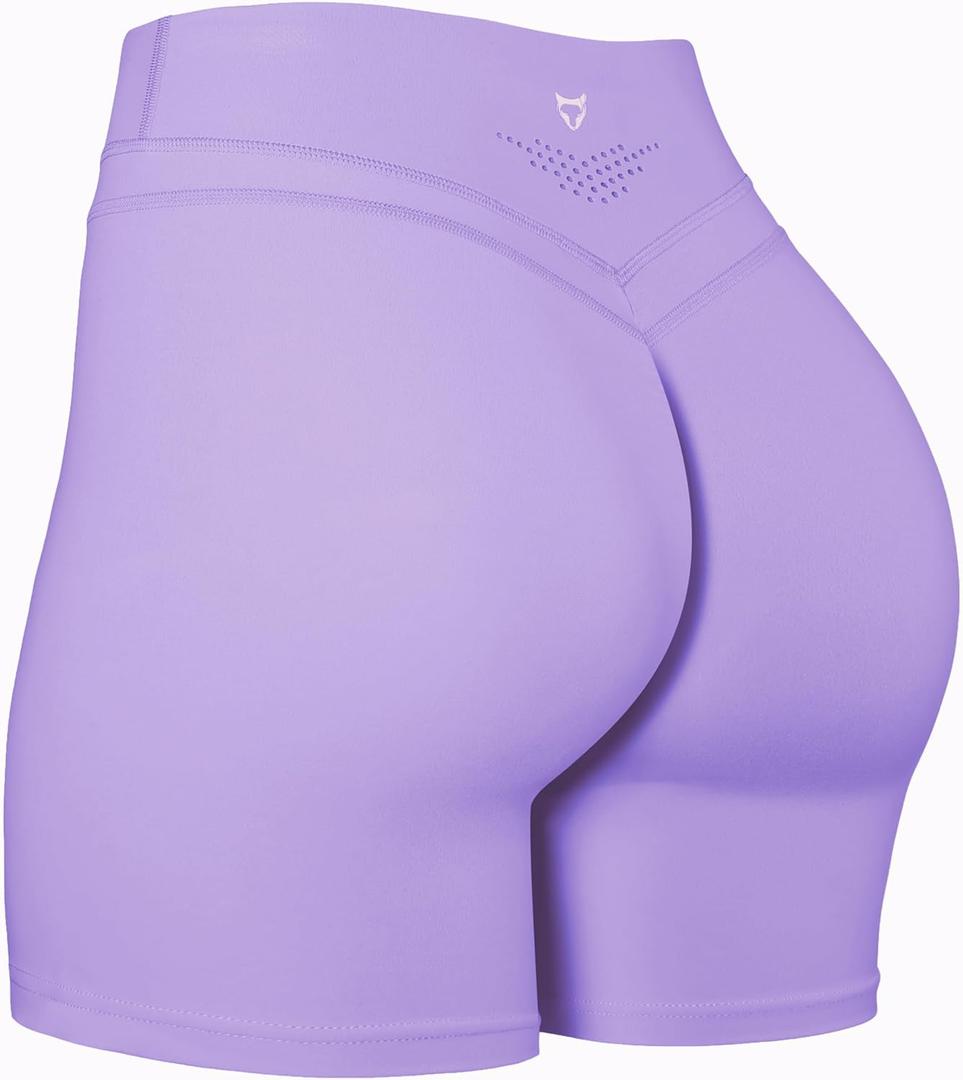 TomTiger Yoga Shorts for Women Tummy Control High Waist Biker Shorts Exercise Workout Butt Lifting Tights Women's Short Pants (Lavender)