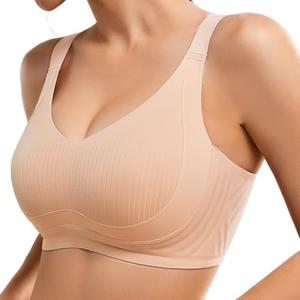 Luckfire V Neck Minimizer Bras,Padded T-Shirt Bras Full Coverage,Seamless Comfortable No Underwire Everyday Wear for B-D Cup, M