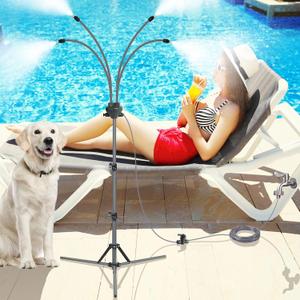Standing Misters for Outside Patio, Adjustable Height 5.3 FT Stand Misting System for Cooling Outdoor, Portable Water Mister for Mist Playing, Patio Cooling, Backyard, Porch, Sprinkler Gray