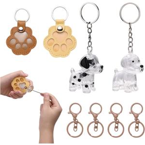 Pet Hair Keepsake Keychain Set - 2 Leather Paw & 2 Transparent Pet Hair Collector Keyrings, Memorial Gifts for Dog Lovers