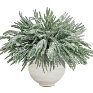 10 Pcs Christmas Snow Norfolk Pine Branches, 18" Snow Flocked Artificial Xmas Branches Pine Tree Needles, White Frosted Fake Greenery Norfolk Pines Stems Sprigs for DIY Craft Garland Home Garden Decor