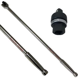 Breaker Bar 1/2 Drive 24 Long & 1/2 Inch Drive Ratchet Adapter (2pc Set) Premium Chrome Vanadium Heat Treated & Tempered For Extra Strength
