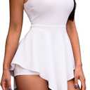 Ophestin Womens Zipper Halter Sleeveless Cutout Irregular Club Jumpsuit Rompers (White, S)