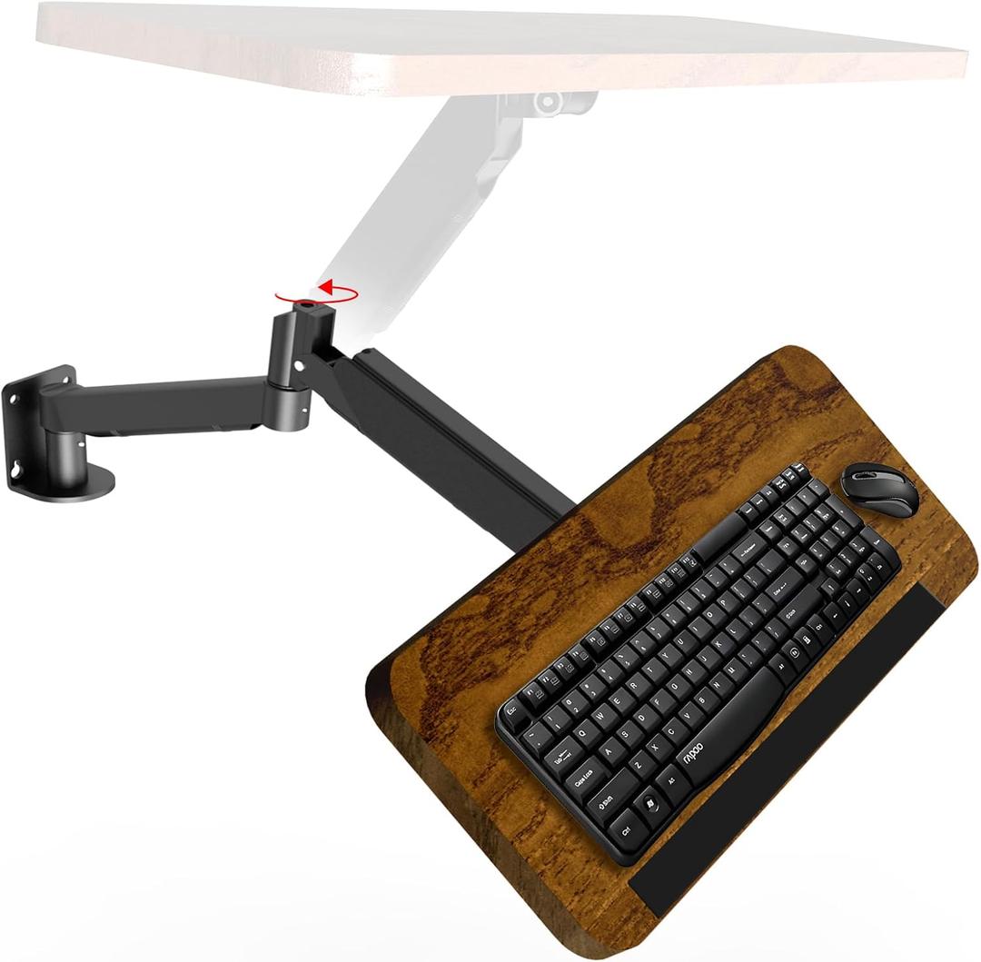 Keyboard Tray Wall Mount, Sit-Stand 26 Inch Keyboard and Mouse Tray, Height Adjustable Typing Platform for Office, Medical, Industrial Operation and Sim Racing