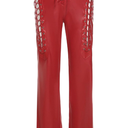 Women's PU Leather Pants Stretch High Waisted Lace Up Drawstring Hollow Out Trousers Gothic Punk Y2k Trousers, XL