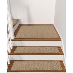 Stair Treads for Wooden Steps Indoor Landing Rug Non Slip, Peel and Stick Stair Treads Matching-Mat 20"X32" Landing Slip Resistant Stair Rugs for Kids and Dogs, Polyester Stair Landing Mat, Beige (1'8" x 2'8" (Rectangular))