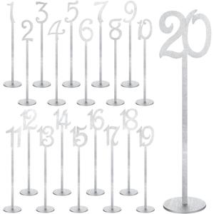 20 Pcs Table Numbers Wedding Table Numbers Wood Table Numbers for Wedding Reception Stands Seat Numbers with Holder Base Table Numbers for Wedding Party Event Catering, 1-20 (Silver)