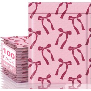 Fuxury Bubble Mailers 6x10" Padded Envelopes 100 Pack Pink Bows Cute Design Bubble Envelopes Usable Size 6x9" Strong Adhesion Pattern Shipping Envelopes Thick Padded Mailer for Mailing Jewelry, Makeup