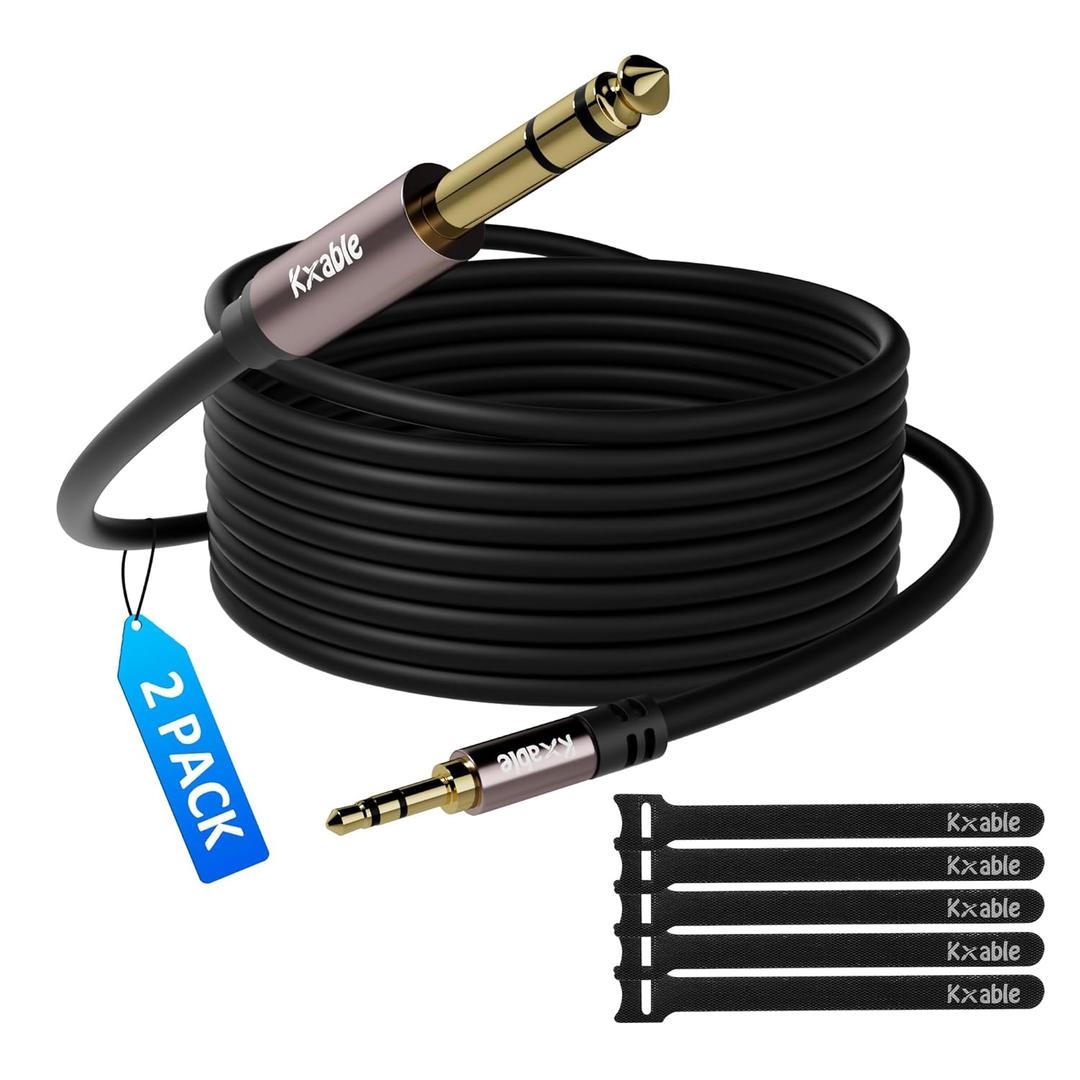 Kxable 3.5mm to 6.35mm Stereo Audio Cable 4 Feet (2 Pack), 1/4 to 1/8 inch Headphone Cable Jack, Hi-Fi Sound, Gold Plated Connectors, OFC Core, Black Cable (with 5 pcs Cable Ties)