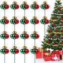 YIYA 18 PCS Christmas Tree Picks Ornaments 3 Color Red Green Gold Xmas Decor on Wired Stems Shatterproof Xmas Ball Picks Branches for Tree Vase Wreath Garland Indoor Outdoor Garden Holiday Party Decor