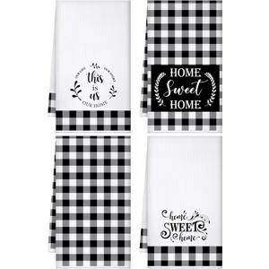 Honoson Christmas Kitchen Towels Ultra Absorbent Dish Quick to Drying Buffalo Plaid Hand Towel Polyester Cleaning Tea Towels for Home Washing Drying Dishes Kitchen Supplies(Black, White,Stylish)
