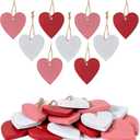 Valentine Wooden Heart Ornaments Set, 18pcs Rustic Farmhouse Distressed Wooden Hearts in Red, Pink & White, Vintage Wood Valentine Dcor for Home, Tiered Tray, Mantel, Fireplace, Shelf, or Office