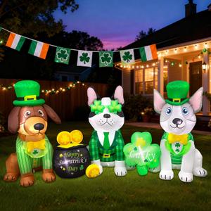 7FT Long St. Patricks Day Inflatables Outdoor Decorations Blow Up Inflatable Yard Decorations with LED Light Spring Green St. Patrick's Cute Dog Shamrock Outside Holiday Party Garden Lawn Decor