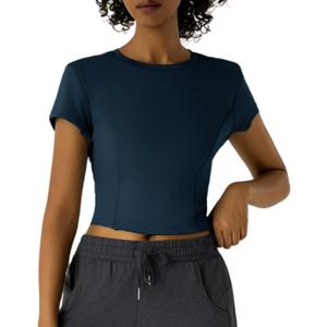 Workout Tops for Women Athletic Tops Short Sleeve Shirts-Cropped Slim Fit Gym Running Yoga T Shirts (Blue, S)