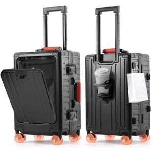 24Inch All Aluminum Checked Luggage with Laptop Compartment, Black