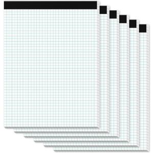 Zaviko Graph Paper Pads 8.5 x 11, 6 Pack, 4x4 Blue Quad Grid Paper Pad, White Quadrille Pad 8-1/2" x 11", Easy Tears Off, Grid Notebook 8.5 x 11, White 70 GSM Graft Paper, 30 Sheets/Pad