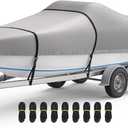 RVMasking Boat Cover, 1400D Heavy Duty Middle Reinforced, Waterproof Trailerable with Storage Bag for V-Hull, Tri-Hull, Fish & Ski, Runabout Bass Boat (14'-16' LongBeam Width up to 90", Gray)