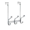 InterDesign 8-1/3 in. L Silver Steel Small and Medium York Lyra 3-Hook Over the Door Rack 1 pk