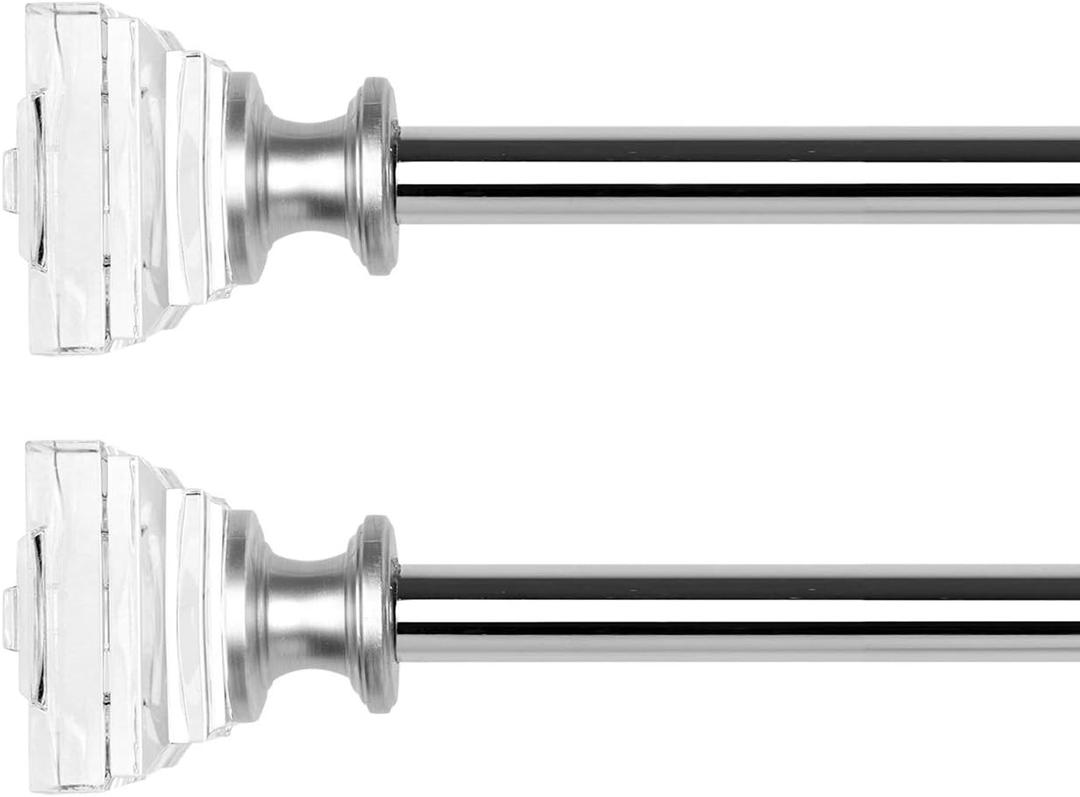 2 Pack Curtain Drapery Rod，Acrylic Square Finials Curtain Rod，3/4'' Diameter Single Deorative Curtain Rod, Adjustable Length from 86 to 120 Inches