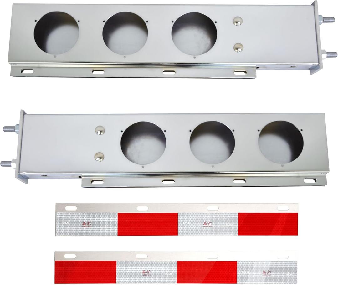 TBOZZ Chrome Mud Flap Hanger Rear Bar with Light Cutouts 2-1/2" Bolt Spacing,Spring Loaded.with Reflective Plate