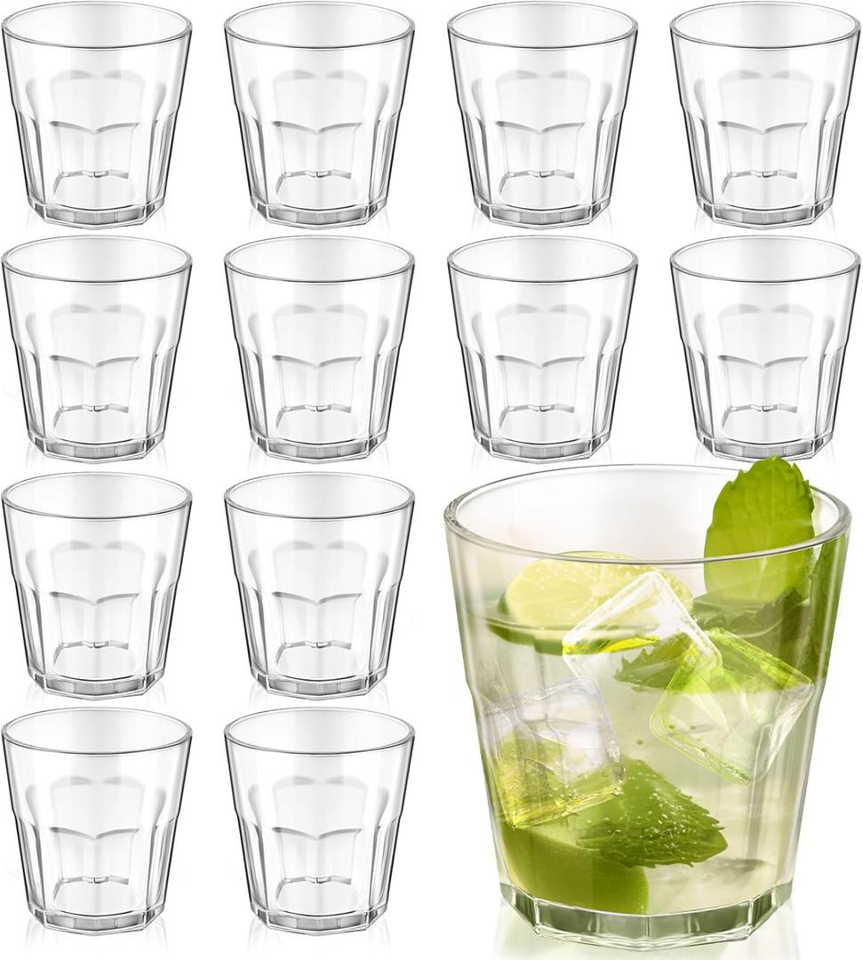 LemonRoad 12pcs Rock Bar Stackable Beverage Glasses Dishwasher Safe Drinking Glasses Glass Water Tumblers for Whiskey, Soda, Juice, Milk, Beer, Spirits Daily Use