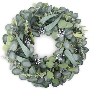 24" Eucalyptus Wreath for Front Door, Artificial Green Spring/Summer Wreaths with Willow Leaves and Berries for All Seasons, Farmhouse Wreath for Window, Fence, Porch, Wedding Decor