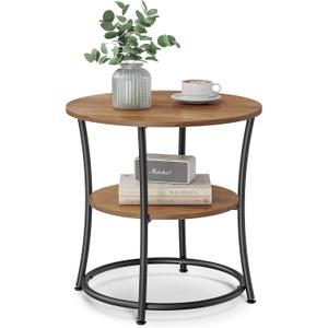 VASAGLE Side Table, 2-Tier Round End Table, Nightstand with Steel Frame for Small Spaces, Living Room, Bedroom, Honey Brown and Ink Black