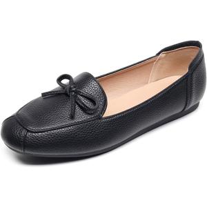 VenusCelia Women's Bowknot Wide Flat Shoe, Size 8 Wide (Black Pu)