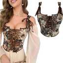 Renaissance Floral Corset Tops for Women Going-Out Vintage Brown Push-Up Overbust Bustier Lace-Up Boned Bodyshaper (Large)