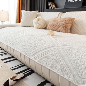 Boho Couch Cover Non Slip Sofa Cover Washable for Dogs, Sectional Couch Covers Soft, Plush Sofa Slipcover Furniture Protector Covers for L Shaped (Beige White, 36"x 83")