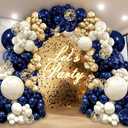 Navy Blue Gold Balloon Graland Arch Kit, Double Stuffed Pearl White Royal Blue Chrome Gold with Confetti Balloons for New Year Graduation Birthday Wedding Party Decorations