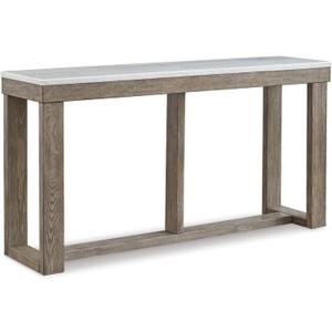 Signature Design by Ashley Loyaska Casual Sofa Table with Marble Top, Brown & White (Two Tone)