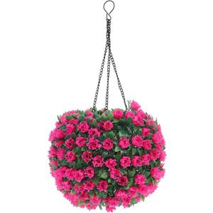 Solar Lighted Topiary Flower Ball Led Hanging Ball Lamp Pink Artificial Topiary Decor for Outdoor Garden Wedding Lawn 16.73 Inch