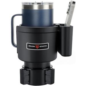 Seven Sparta Cup Holder Expander with Phone Holder & Cable Access, 3-in-1 Car Organizer, Side Storage Box for Phone/Cards, Compatible with Yeti, Owala, Hydro Flasks & Large Bottles Mugs in 3.5"-4.0"