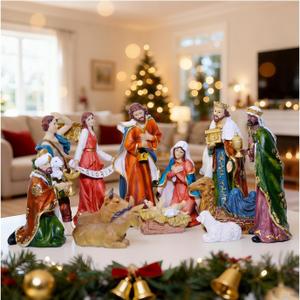 Dexshady Nativity Set for Christmas 12 pcs Manger Scene Holy Family Resin Figures Indoor Decorations Catholic Gift 8 Inch (Multicolor)